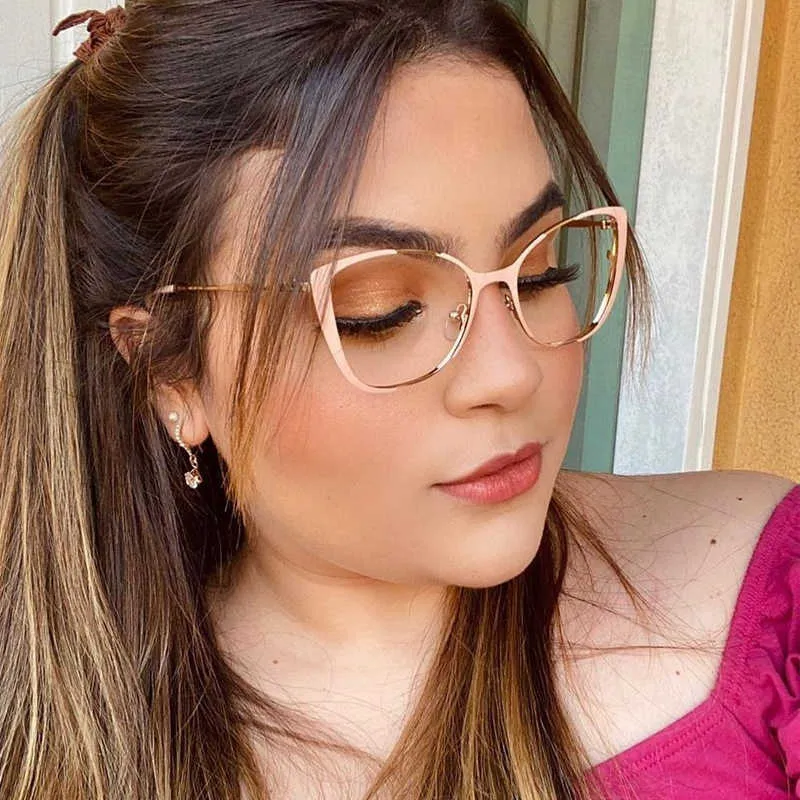 Güneş Gözlüğü Çerçeveleri Qpeclou Eşsiz Vintage Cat Göz Gözlükleri Kadınlar 2019 Retro Metal Cateye Gözlük Çerçeveleri Kadın Clear Lens Optik Oculos Gafas T2201114