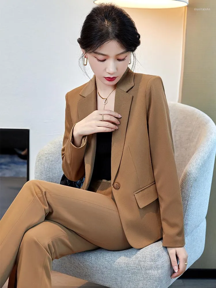 Womens Two Piece Pants Women Office Ladies Formal Pant Suit Blazer Business  Interview Work Wear Navy Khaki Black Blue Jacket And From Drucillajohn,  $43.98