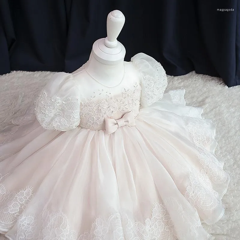 Ethnische Kleidung für Kinder, Prinzessinnen-Perlenkleider, Geburtstagsfeier, Hochzeit, Festzug, Kommunion, Tutu-Zeremonie, Abendkleid für kleine Mädchen