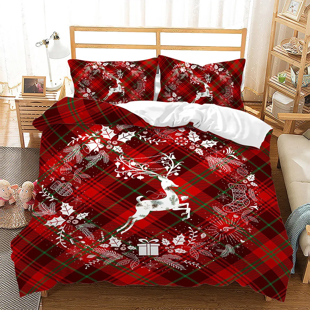 Set di biancheria da letto Fashion Plaid Christmas Red Set Copripiumino Federa Science Comforter King Size s 221115