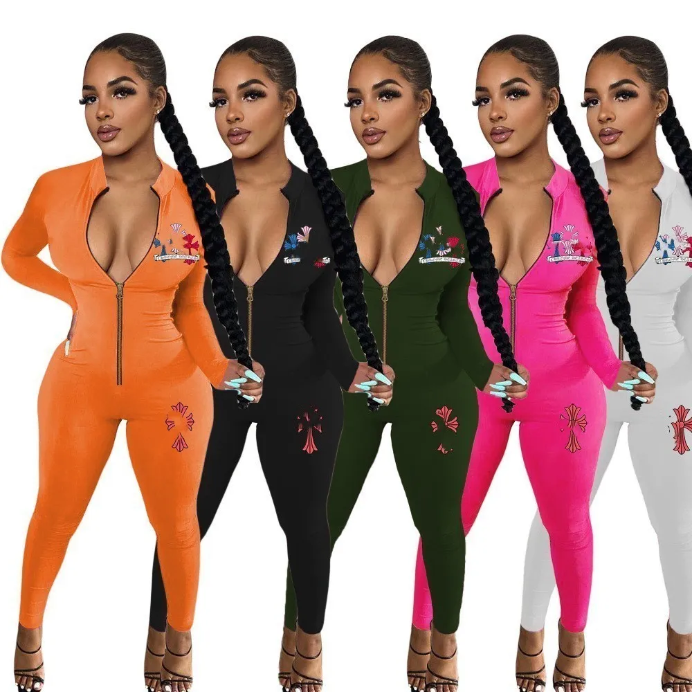 2024 Designer Brand Women Jumpsuit Letter Printed Overalls Bodycon One Piece Outfit Clothes Long Sleeve Romper Pants Stand Collar Jumper Suit Wholesale 8961-6