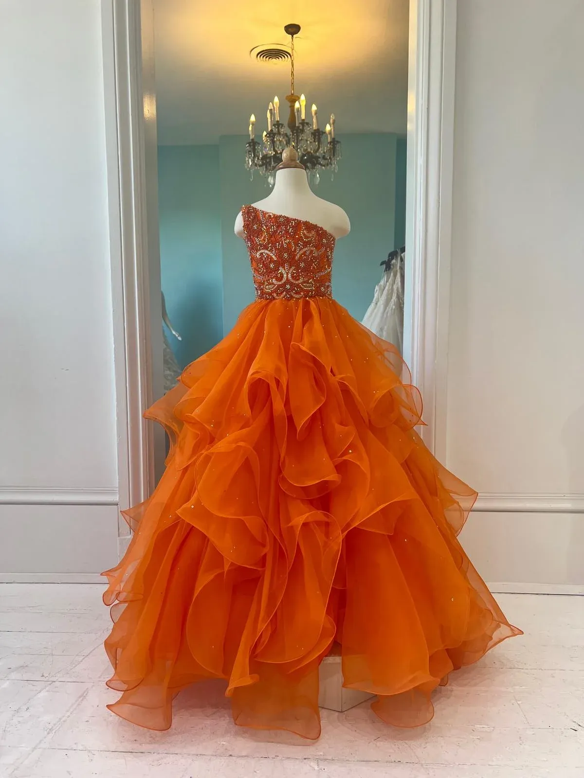 Periwinkle Girl Pageant Dress 2023 Crystals Ruffles Organza Ballgown