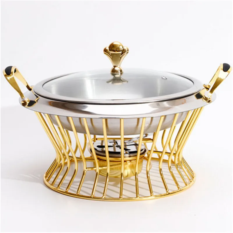 Cookware Parts Stainless Steel pot Set Mini Holder Glass Lid Gold Silver Chafing Dish et Pan Food Tray Warmer lcohol dry 221114