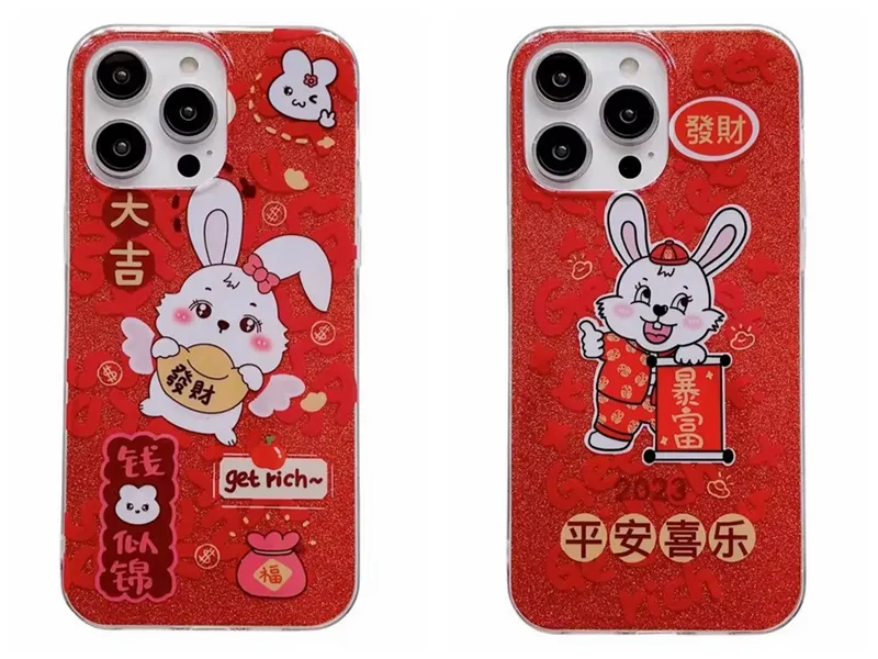 2023 Yeni Yıl Hediye IMD Yumuşak TPU Kılıfları İPhone 14 Pro Max 13 12 11 X XR XS 8 7 Plus iPhone14 Bling Glitter Tavşan Sevimli Güzel Çin
