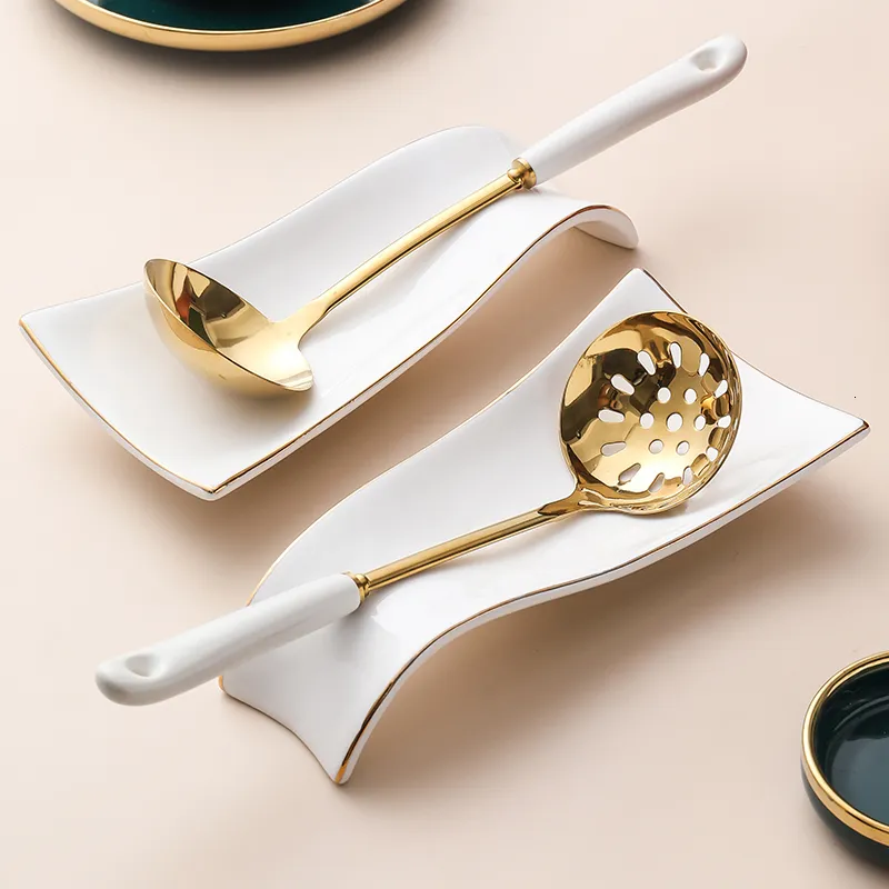 Cooking Utensils Tableware Light Luxury Ceramic Kitchen Golden Spoon Rack To Hold Chopsticks Household Shelf Leaking Supplies 221114