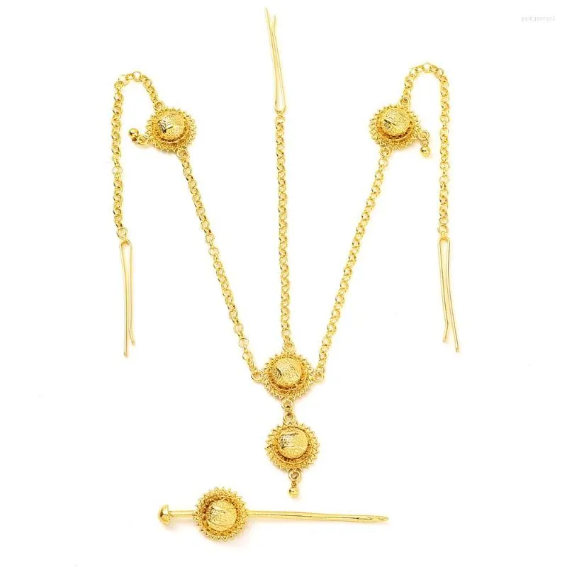 Collana Orecchini Set Catena testa etiope Habesha Colore oro Headchain Gioielli per capelli Eritrea Regali di nozze per le donne Regalo sposa