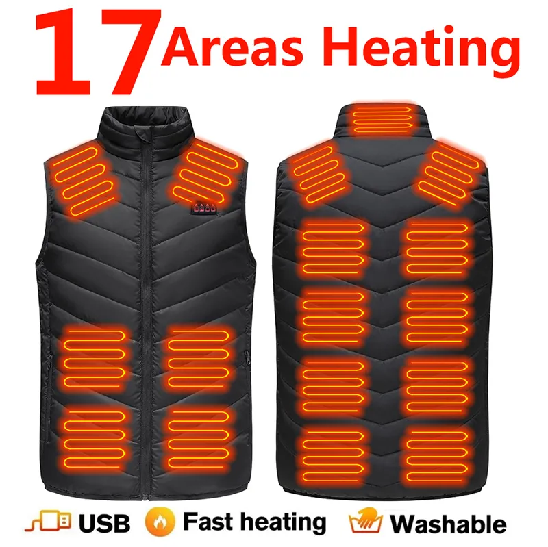 Gilets pour hommes 17 zones USB Veste chauffante Hommes Femmes Chauffage électrique Bodywarmer Chaleur intérieure e Chauffante 221116