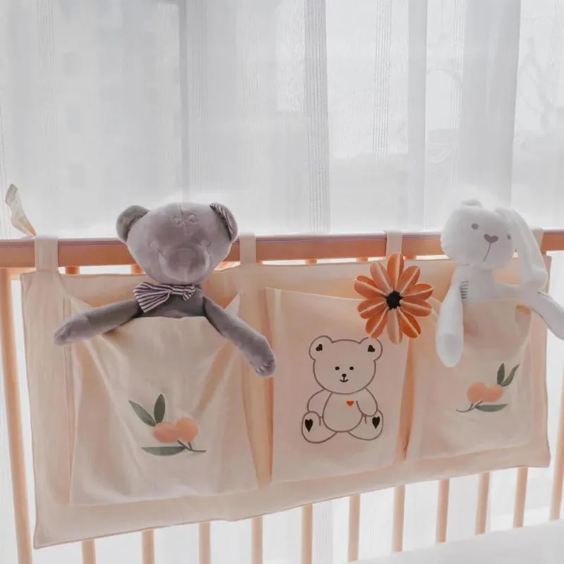Storage Boxes Bed Organizer Great Easy To Clean Two Pockets INS Cartoon Embroidery Baby Beside For Bedroom