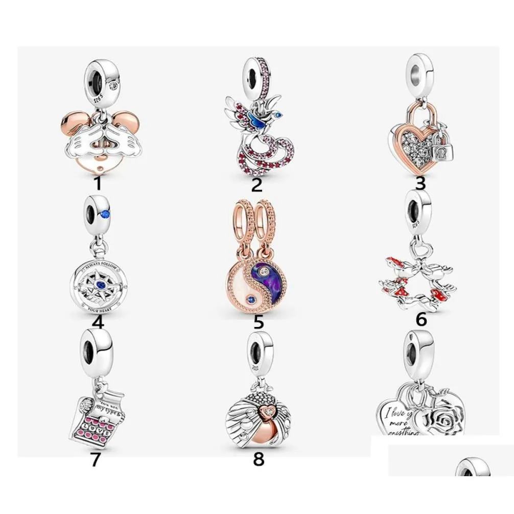 Очарование браслетов Новые 925 стерлинговые сперфы Sier Fit Pandora Charms Bracelets мышь Love Heart Dangle Flow