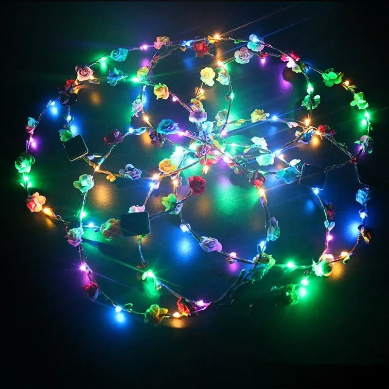 Party Flashing LED Hairbands Strings Glow Flower Crown Headbands Light Rave Floral Hair Garland Luminous Decorative Wreath