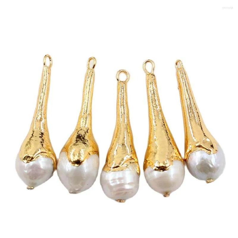 Colares pendentes apdgg 5pc branco natural keshi pérola gota de ouro revestido de ouro para jóias de colar DIY