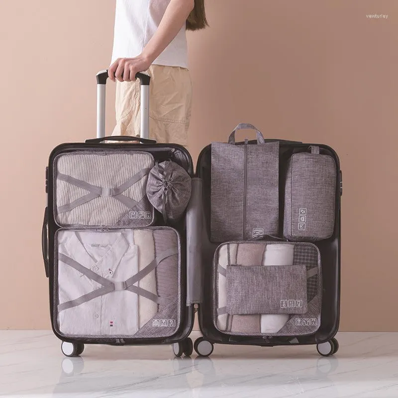Depolama çantaları paketleme küpleri seyahat organizatör yedi parçalı çanta iç çamaşırı bitirme su geçirmez bagaj giysileri bavul