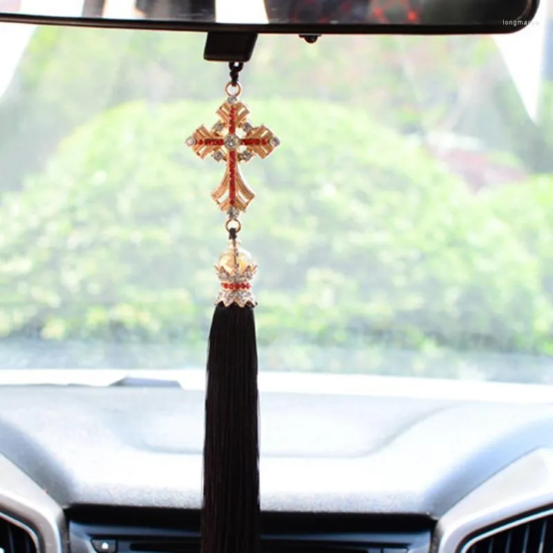 Decorações de interiores Pingente de carro Crystal Diamond Jesus Decoração cruzada Crucifix Automobile Retrovisth espelho de decoração cristã suspensa