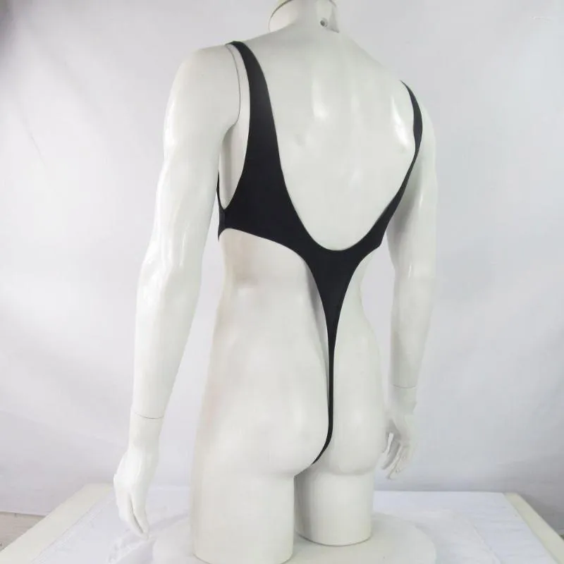 Mens G String Bodysuit Thong Leotard High Cut Deep U Back