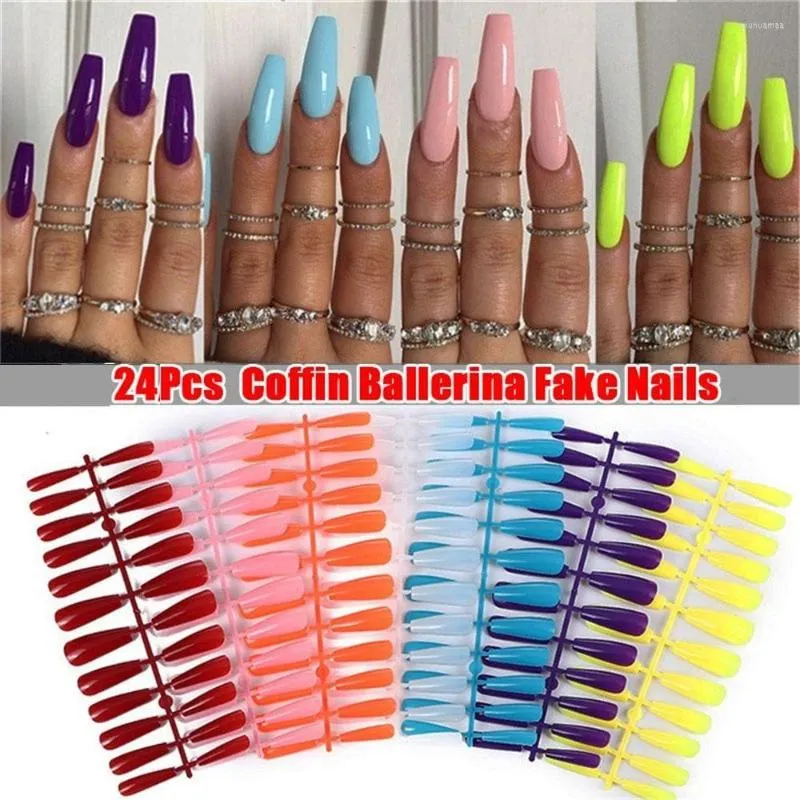 False Nails 24pcs/set Art Manicure Full Cover Extension Coffin Fake Nail Tips Ballerina