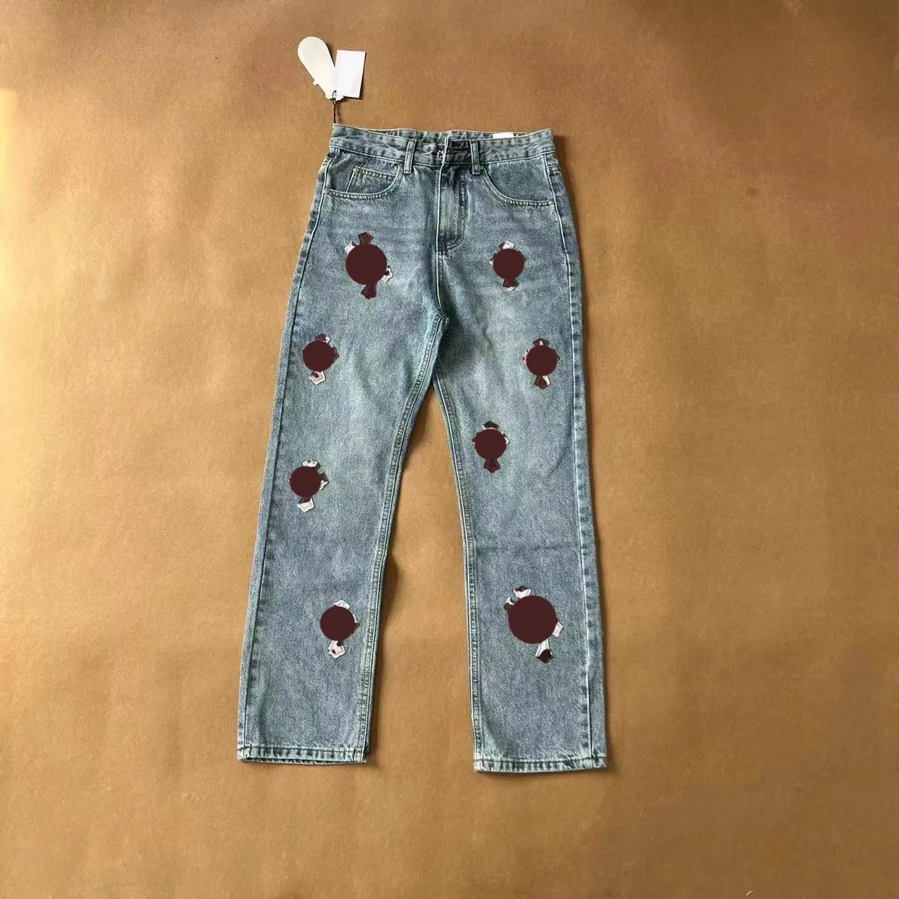 Chromees Hearts Jeans Designer Denim Chromes Ch Sanskrit Washed Into Straight Jean Splashink Loose Crucifi 2849