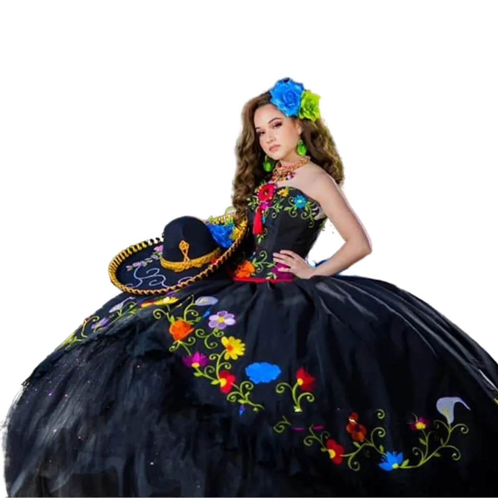 Mexico Quinceanera Vestidos De Coloridos Bordados Florales Bordados De Fiesta Tradicionales Vestidos De Fiesta Tradicionales Carino De 188 99 DHgate