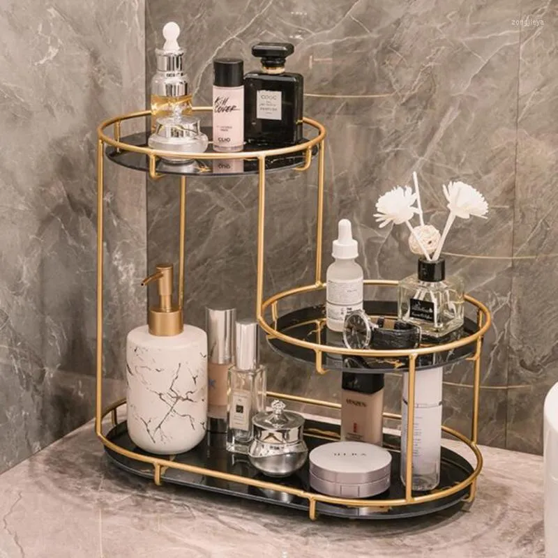 Ganchos de 3 capas Rack de almacenamiento de hierro Organizador de maquillaje de baño Topeadores de baños Accesorios de estante de accesorios