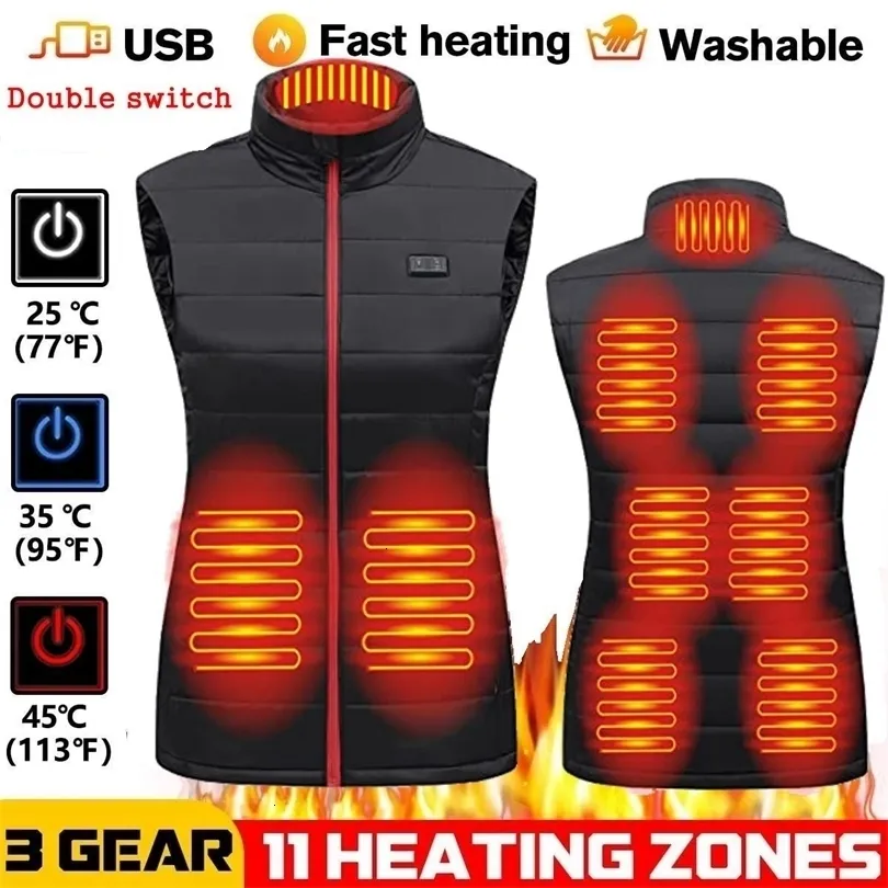 여성 조끼 9 가열 조끼 구역 전기 재킷 스포츠웨어 코트 그래프 히트 USB 가열 재킷 캠핑 221115