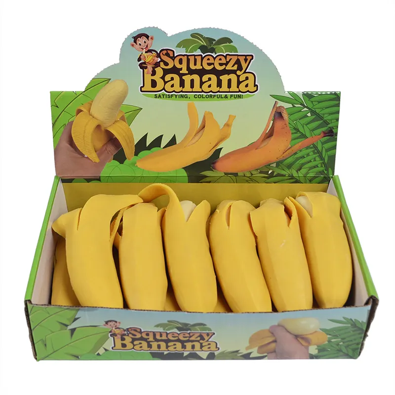 TPR Squishy Banana Fidget Toy Hand Flaking Simulation Bananas Roliga Squeeze Toys Stress Relief Decompression Toys Axiety Reliever