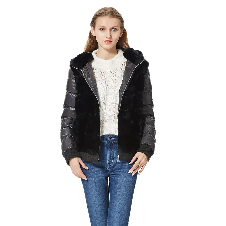 Manteau en fausse fourrure pour femme avec capuche en duvet et manches Bomber à capuche pour femme 221116