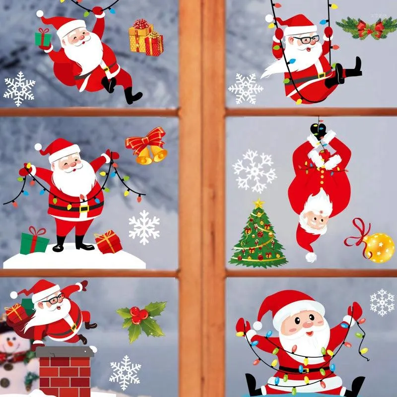 Рождественские украшения окна наклейки на стену Санта -Клаус Склейк для дома для дома Навидад украшения Рождественский орнамент 2023
