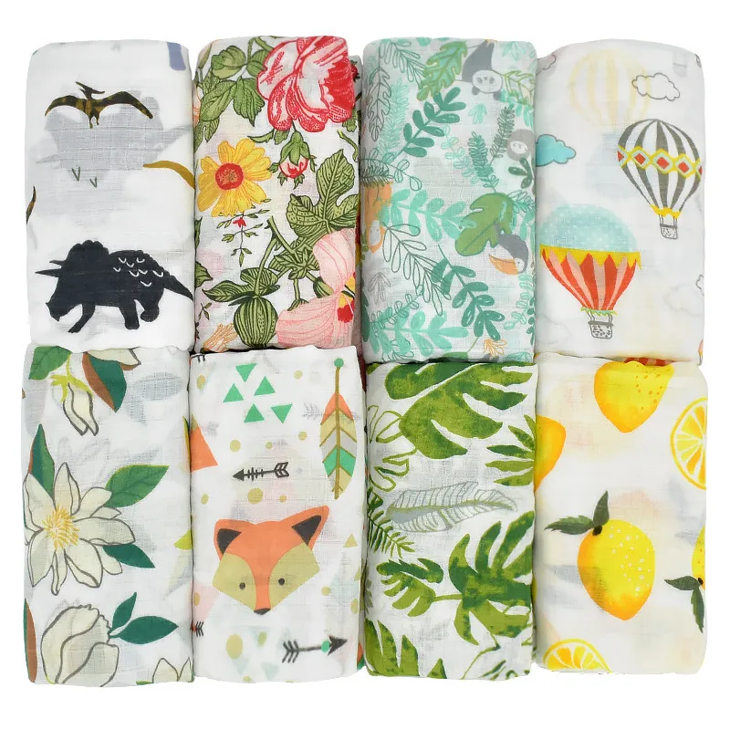 Baby swaddle bambu bomull swadding newrorn tryckt gasvist wrap sommar badhanddukar håll quilt dubbel lager badrum filtar småbarn swaddles spädbarnrockar bc708