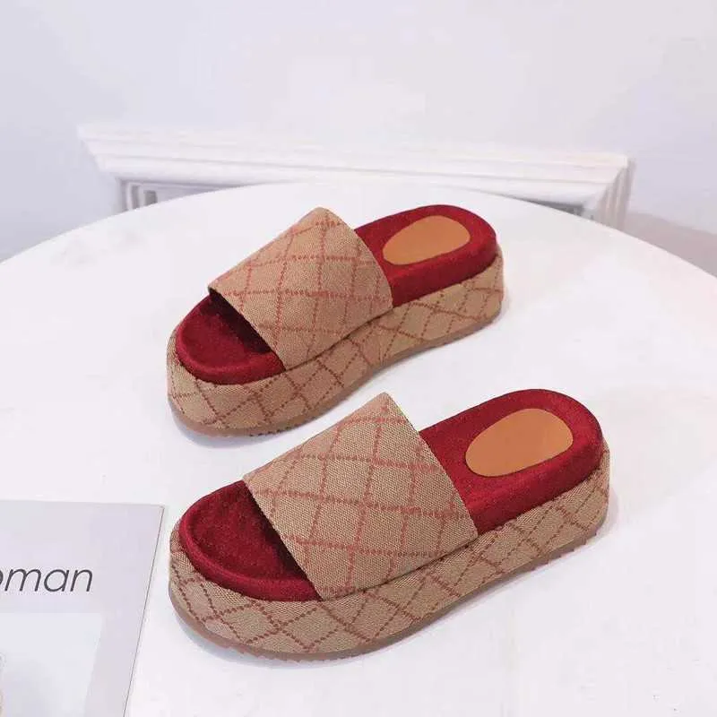 Slippers Platform Sandals Fashion Slippers canvas مع ارتفاع منصة ذات ذاتيا ذاتيا 60 مم حجم يورو 35-42