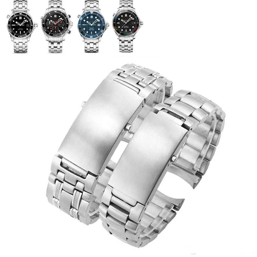 Bracelet de montre en acier inoxydable massif 20 mm 22 mm Bracelet de montre à boucle pliante pour OMG Watch Ocean 300 600 Man 007 AT150 Watchband211E