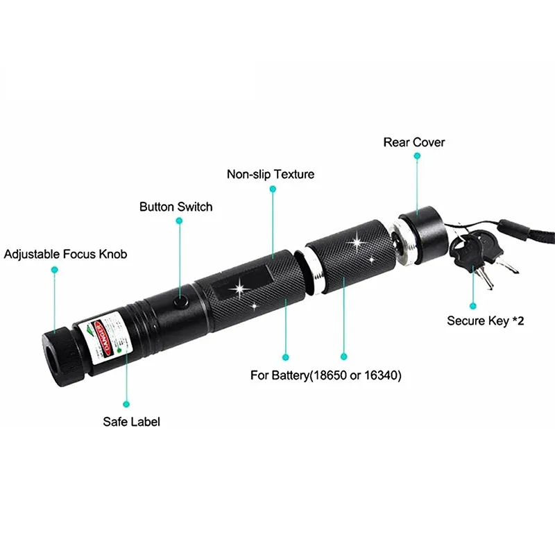 Laser Pointers Laser Pointer Pen 303 Green 532Nm Adjustable Focus Battery  Eu Us