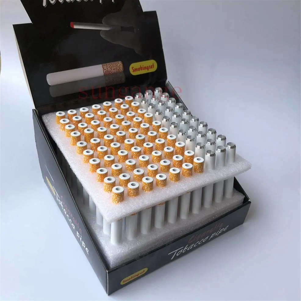 100 PCS 로트 담배 모양 흡연 파이프 78mm 55mm 미니 손질 파이프 스너프 튜브 알루미늄 세라믹 액세서리 1 타자 BAT166R