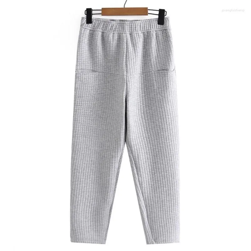 Pantalon 4xl Plus taille harem femme vêtements simples basic 3D plaid matelassé maintien un pantalon de longueur de la cheville élastique à la taille élastique chaude