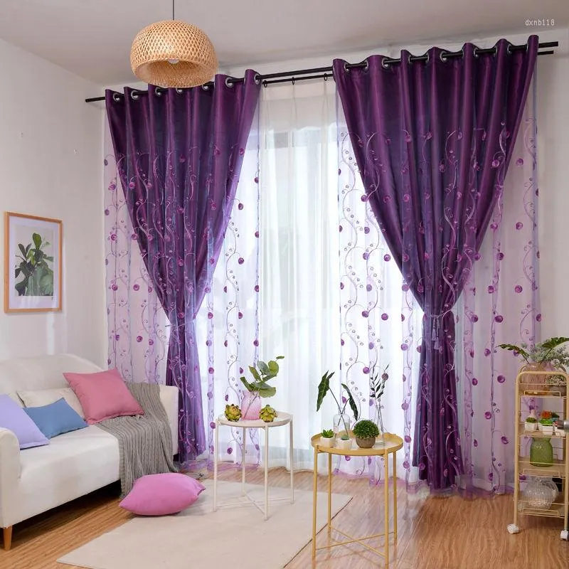 Rideau 1 pièces style européen violet brodé écran Semi-ombrage tissu épais salon chambre dentelle fini F8315