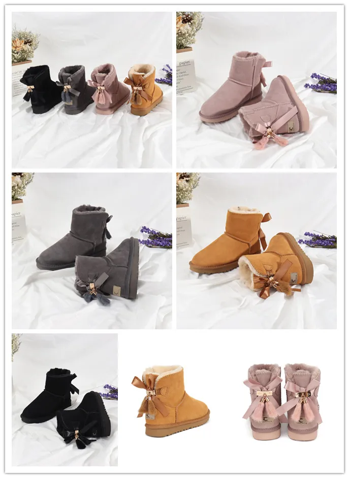 Luxury Australian Snow Boots with Sable Hair Pendant and Bow Design Winter Warmth Medium Length Exquisite Fashion Statement