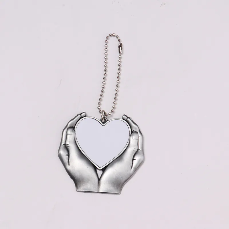 Sublimation Metal Blanks Ornaments Pendants Hand Holding Heart Car Decoration Silver Grey Party Supplies Hang Gifts