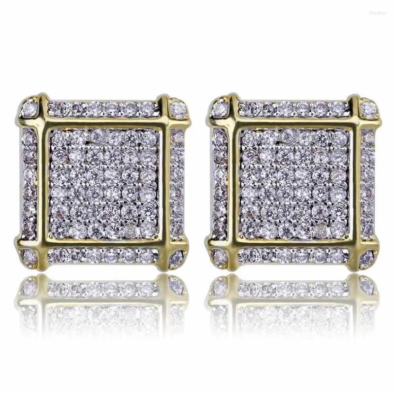 Boucles d'oreilles à tige 11mm Micro pavé zircone cubique Bling glacé carré pour hommes Hip Hop mode rappeur bijoux cadeaux or