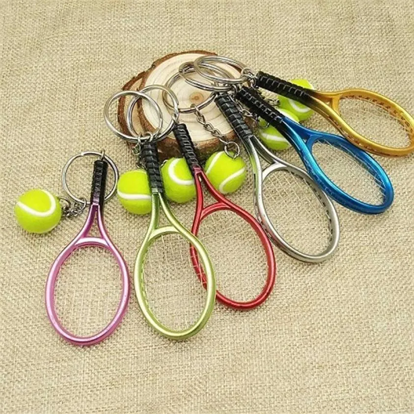 Colorful Mini Tennis Ball And Racket Keyring Zinc Alloy Keychains