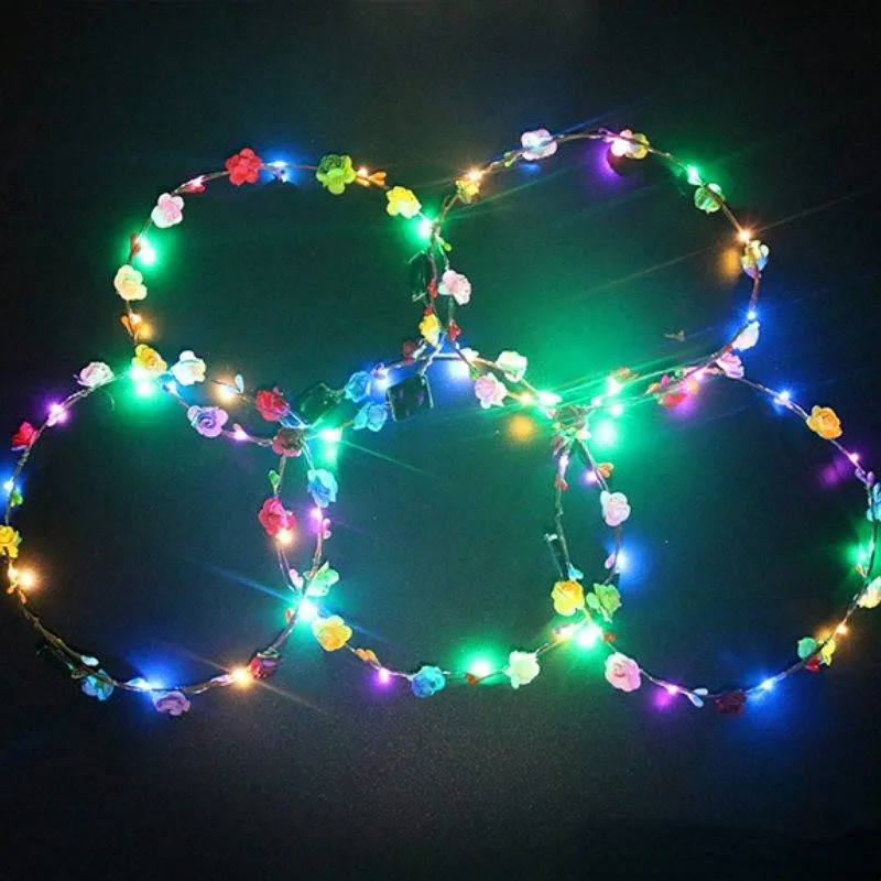 Party Flashing LED Hairbands Strings Glow Flower Crown Headbands Light Rave Floral Hair Garland Luminous Decorative Wreath