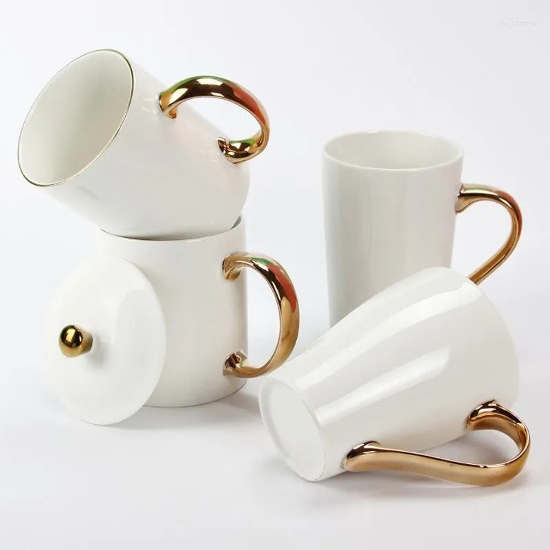 Tassen Hochwertiger Keramikbecher mit echtem Goldgriff, hell gefrostete Verarbeitungsbecher, individuelle Galvanisierung
