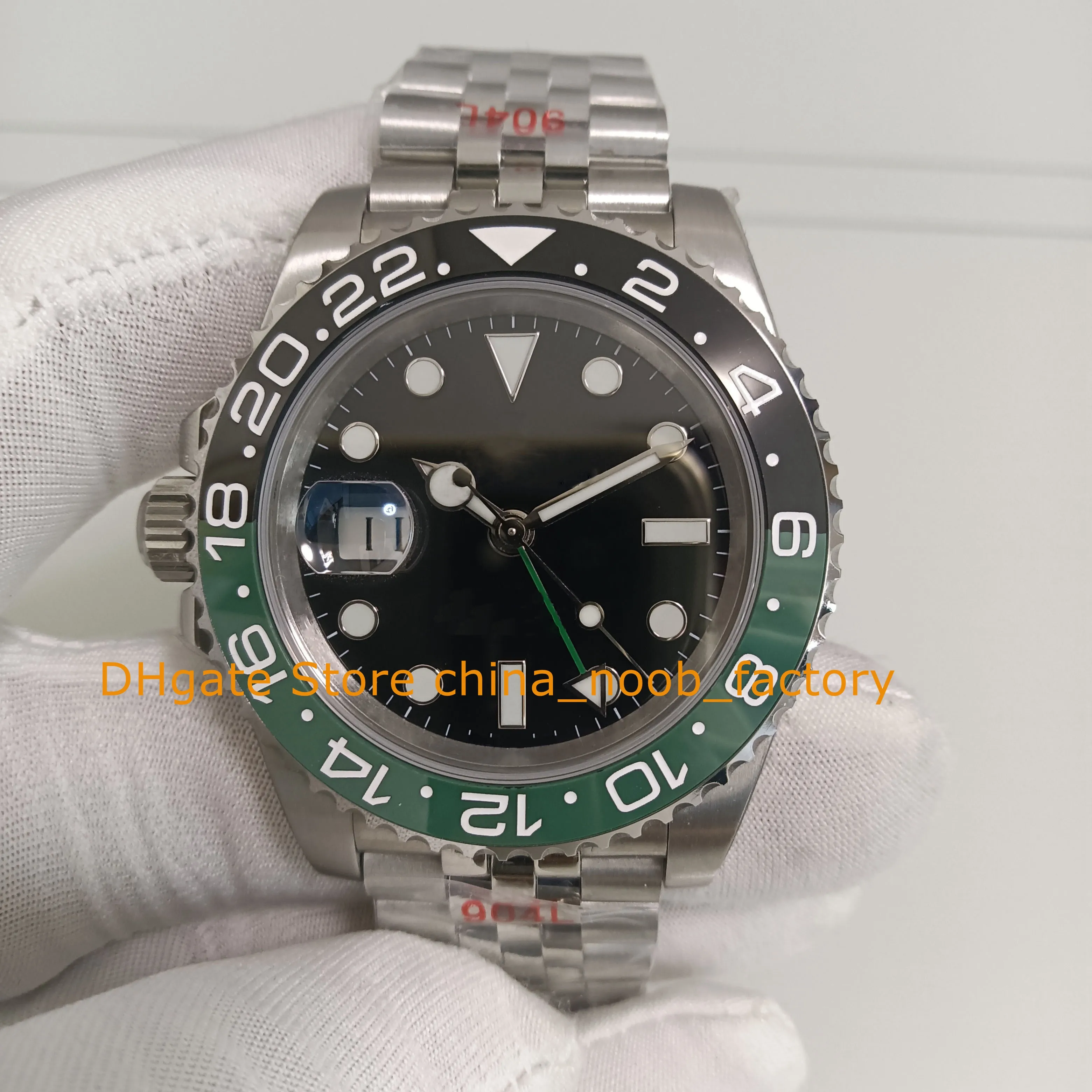 2022 Left Hand Watch Mens 40mm Sapphire Glass SPRITE GREEN BLACK LEFTY 904L Steel Green Ceramic Bezel Cal.3285 Movement Automatic GMF Luminous Watches