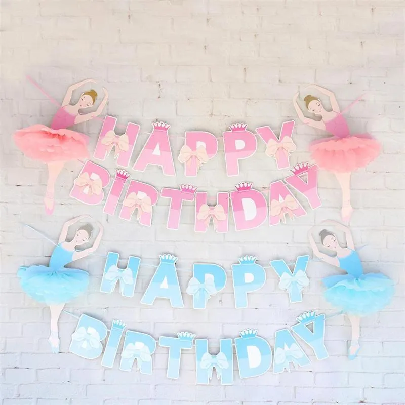 Decorazione per feste Ballerina Ballet Girl Bunting Banner Bandiere BUON COMPLEANNO Striscioni Baby Shower