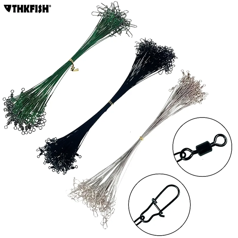 Braid Line 50 PCS LeadCore Traction Fishing Steel Wire Leader med Swivel DoubleLock Snap för diverse 32 lb35 lb Tool 221116