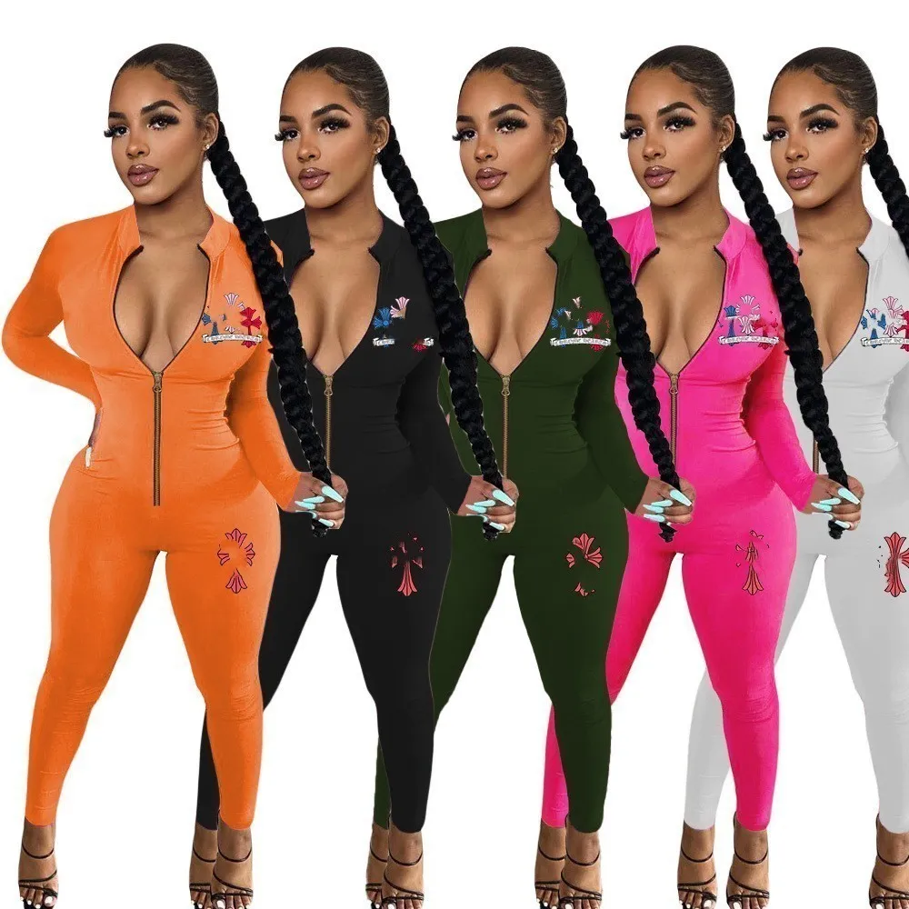 2024 Designer Brand Women Groving Lettera di tuta stampata BodyCon One Piece Outfit Abiti a maniche lunghe Rompers Pants Stand Collar Jumper Suit Wholesale 8961-7