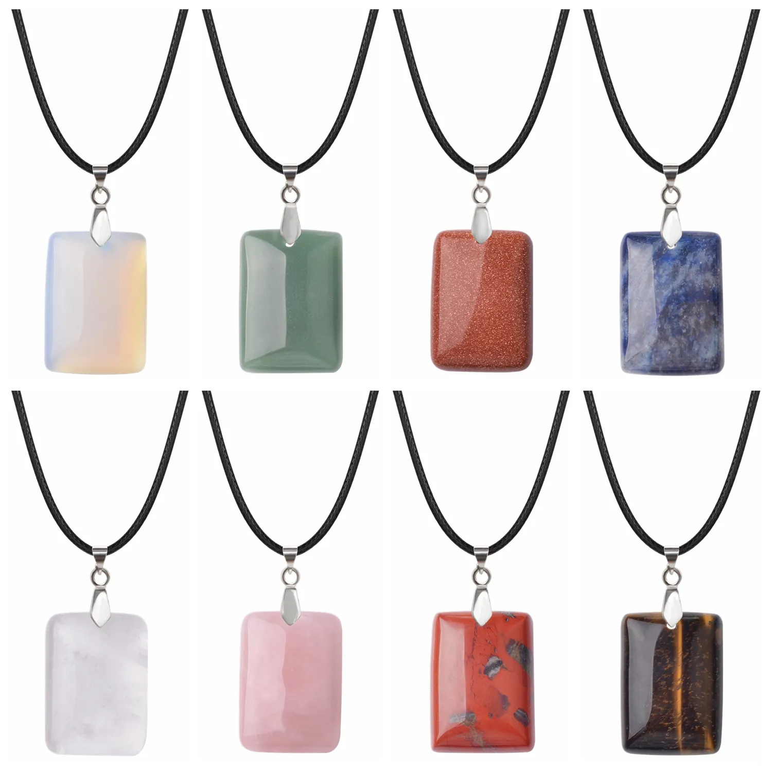 Ciondolo in pietra mista Chakra Charm Gemstone Rettangolo Pendenti Crystal Quartz Stone per la creazione di gioielli collana fai da te