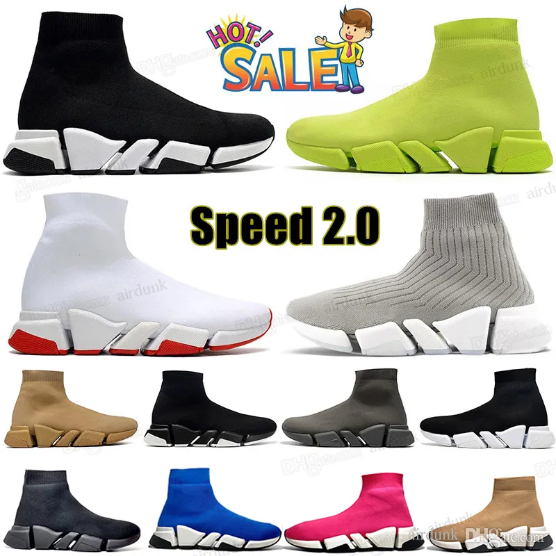 2023 Speeds 2.0 Shoe Platform Sneaker Men Women Designer Tripler Paris Socks Boots Black White Blue Light Sliver Brown Ruby Beige Pink knit Speed 2 Trainers runner 35-45