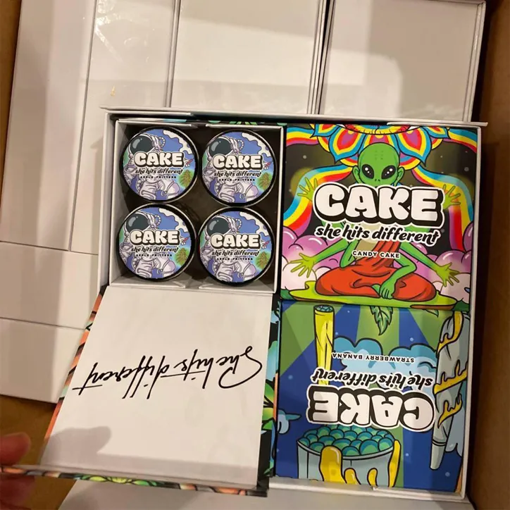 luxe 1LB Live hars CAKE Ze raakt verschillende verpakkingsdozen Klaar voor verzending live hars snoeptaart appelbeignets aardbei banaan waspapier doos een glazen pot van één ounce