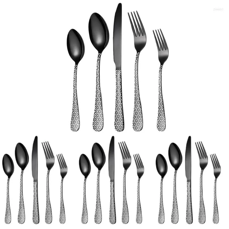 Dijkartikelen Sets Black Zilverware Set 20 -delige roestvrijstalen flatware voor 4 messen en lepels Forks Restaurant