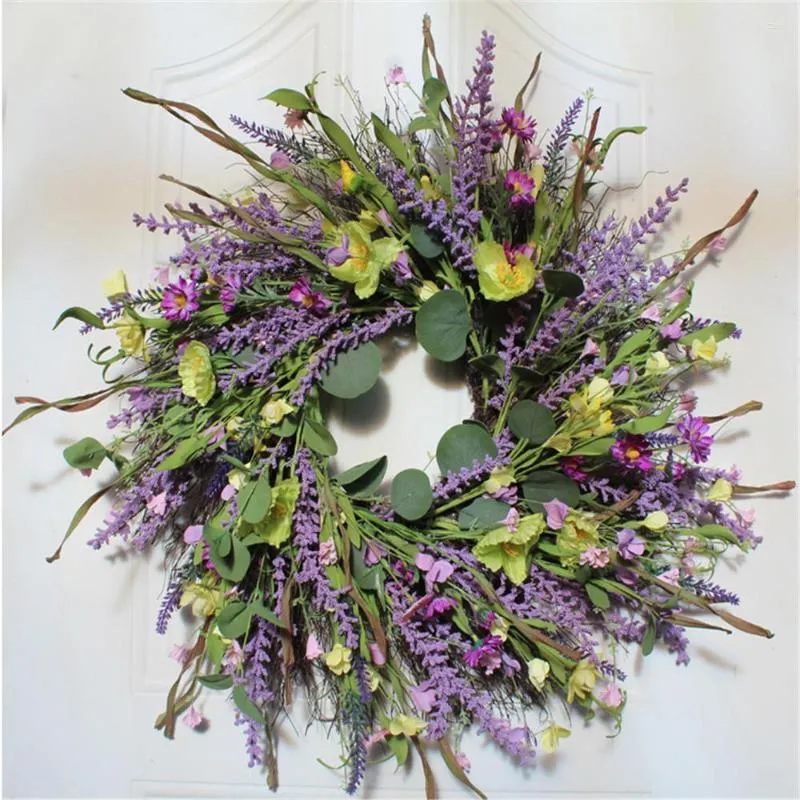 Decorative Flowers 24inch Metermall Fake Lavender Hanging Wreath Garland For Front Door Christmas Party Wedding Decoration Wall