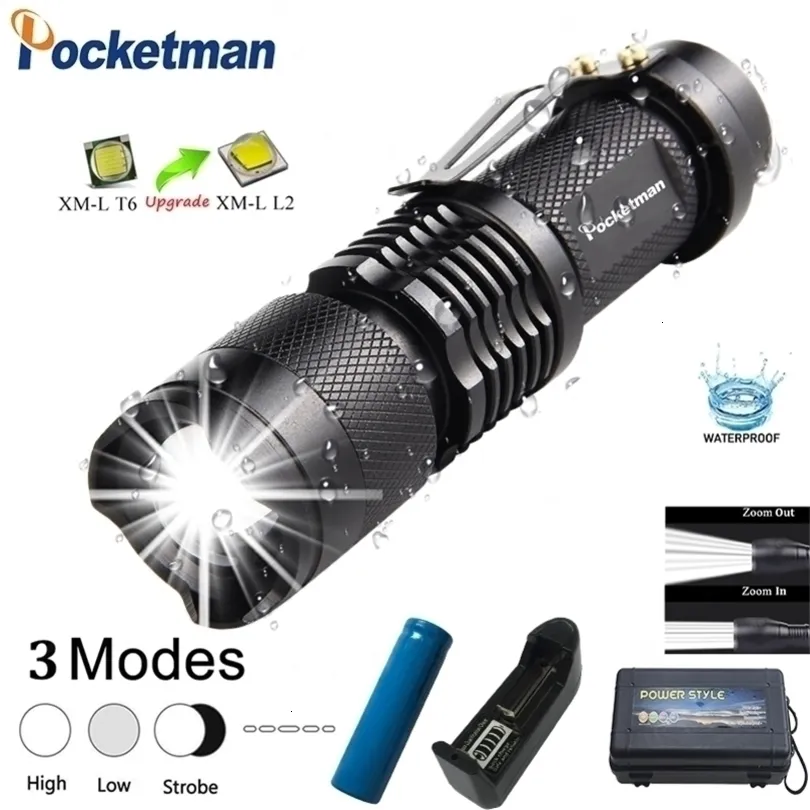 Flashlights Torches Waterdichte Brightes Mini L2 LED -zaklamp Q5 T6 Verstelbare Focus Zoom Zoom Flash Light Lamp Gebruik 14500 of 18650 Batterij 221117