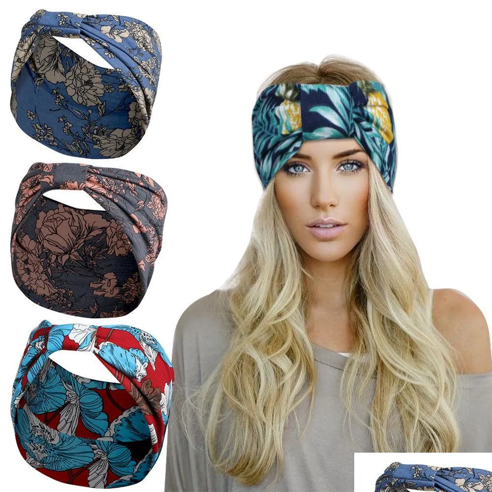 Headbands Floral Print Wide Headbands Bowknot Sports Yoga Stretch Wrap Hairband Hoops Women Head Bands Fashion Drop Delivery Jewelry Dhd9Z